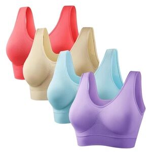 Plus Size Solid 4 pack Wireless Bra, Breathable straps. Size 3XL.